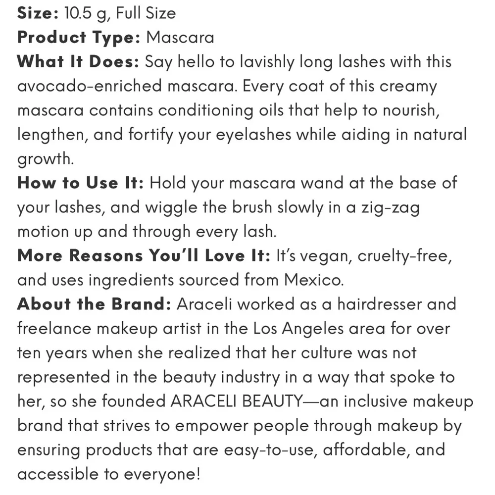 ARACELI BEAUTY Monarca Mascara in Black/Negro, New in Box